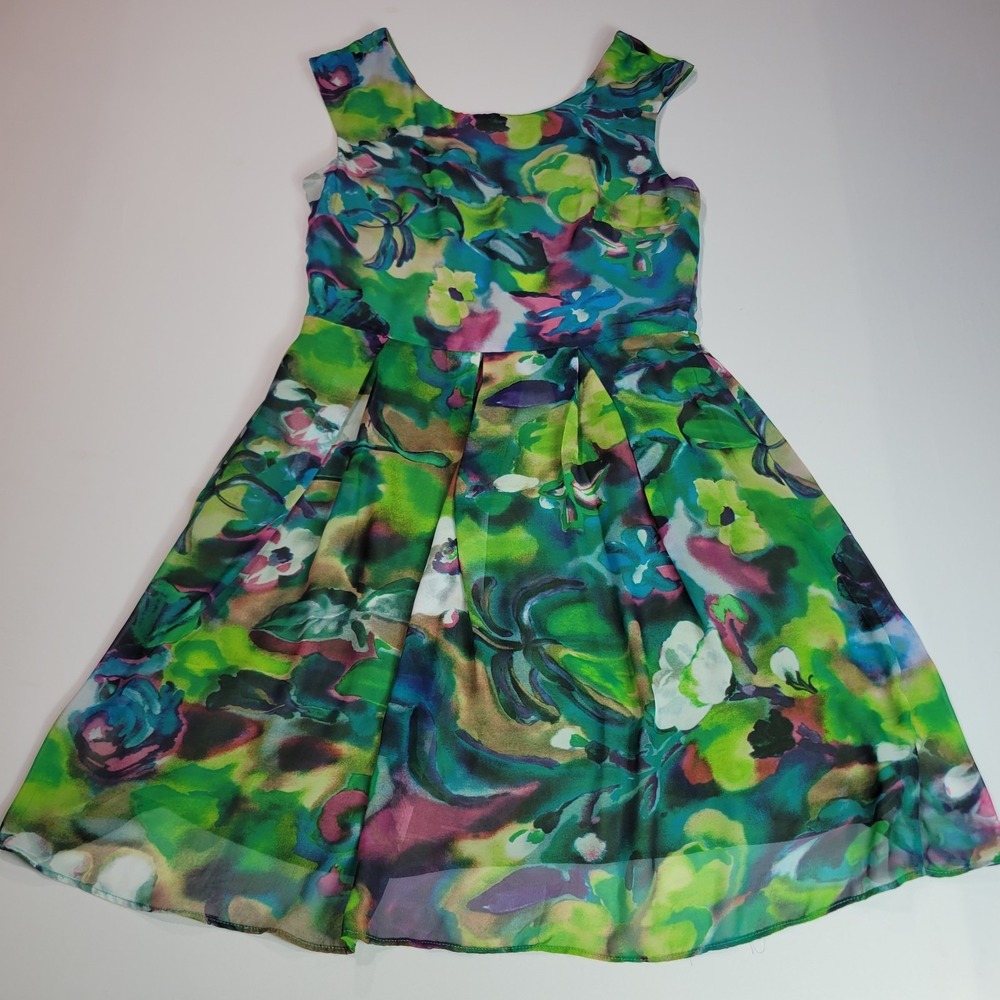 Danny & Nicole Womens Floral Sleeveless Dress 10 Green Purple Print Lightweight
